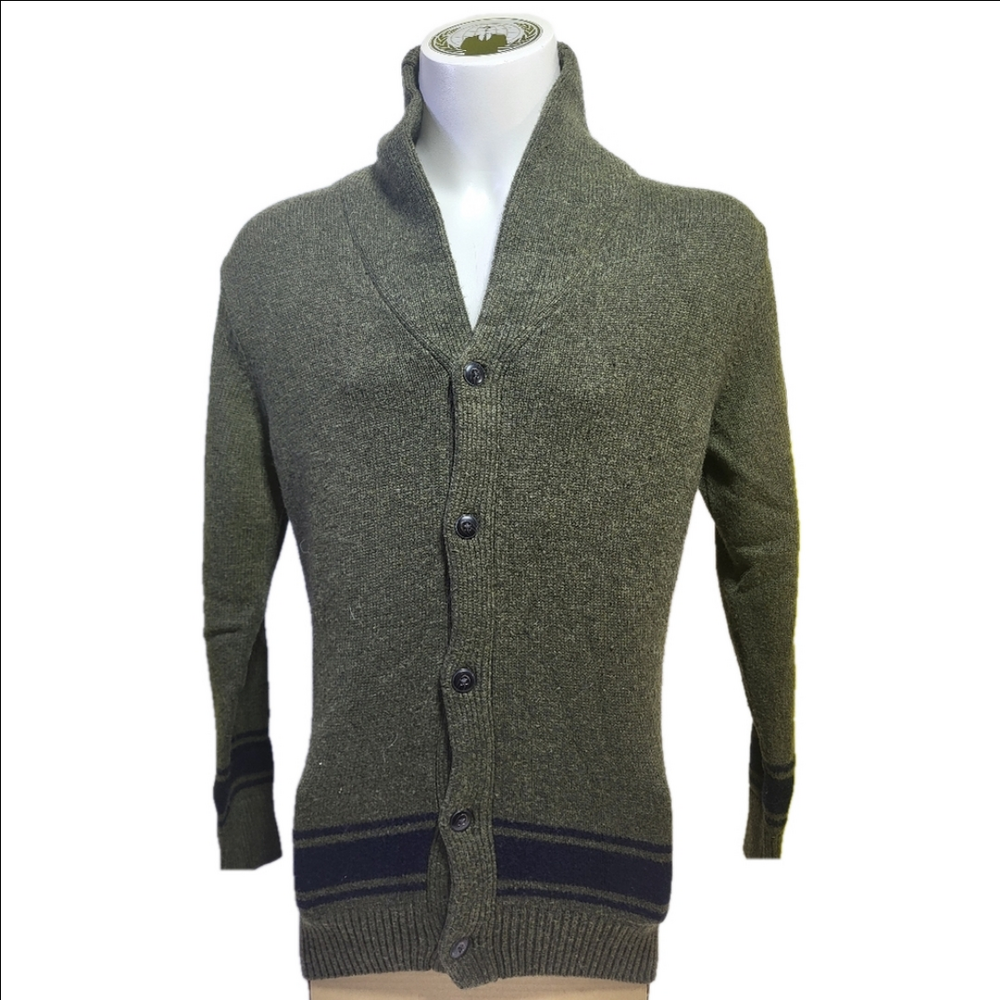 For West Men's Olive Green Cardigan Sweater